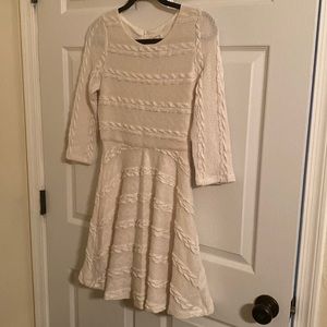 Just Me white braided detail medium dress with lining, fitted, slight stretch